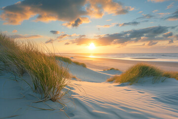 beautiful sand dune beach at sunset