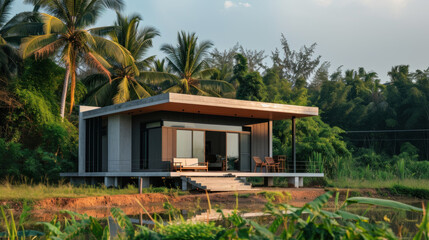 Fototapeta na wymiar The small Modern house minimalist in rural Thailand