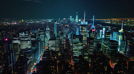 Fototapeta na wymiar Aerial view of New York City skyline at night