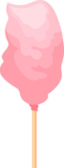Pink cotton candy on a stick illustration. Sweet sugary snack at a fair. Treats and desserts vector illustration.