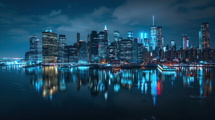 Fototapeta na wymiar Aerial view of New York City skyline at night