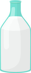 Empty glass milk bottle with blue rim. Simple kitchen container design. Dairy product packaging vector illustration.