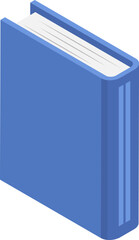 Isometric blue book standing upright. Closed hardcover book with spine visible. Education and reading concept vector illustration.