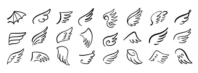 Heraldic Angel wings vintage set. Hand drawn logo - obrazy, fototapety, plakaty