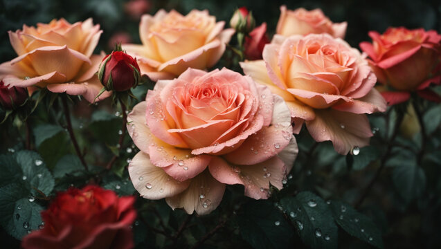  pink rose with water drops ai image 