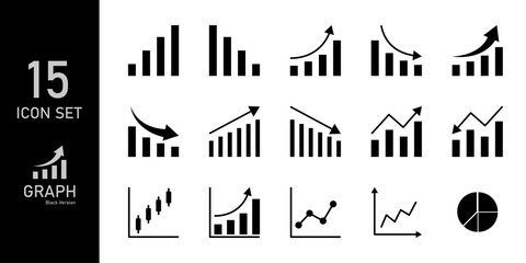 Graph icon set, business graph and chart icon Statistics and information Chart diagram money down or up arrow Vector illustration