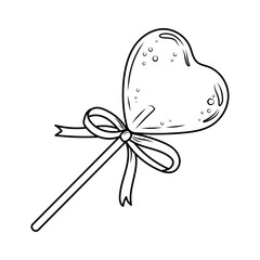 Hand drawn vector illustration of a lollipop on a stick with a bow. Romantic doodle sketch candy for valentine's day