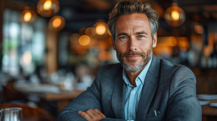 Obraz premium A charismatic professional in a well-fitted suit, confidently leading a meeting in a modern boardroom with state-of-the-art technology, showcasing the epitome of contemporary workp