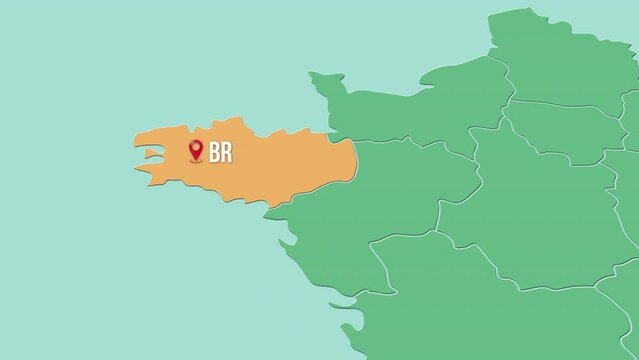 Mapa de Francia con divisi&oacute;n pol&iacute;tica resaltando la regi&oacute;n de BRETAGNE