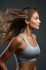 Fototapeta premium Portrait of beautiful woman exercising running and doing fitness exercises. healthy concept