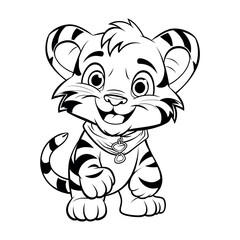 Tiger cartoon coloeing page for kids - coloring book