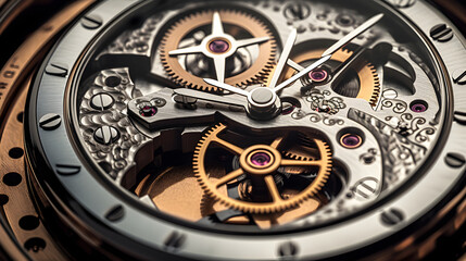 Fototapeta na wymiar Close up of the gear mechanism inside the watch