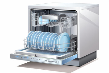 Dishwasher, illustration. Isolated on a white background.