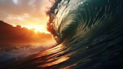 the thrill of a surfer as they catch a perfect wave and ride it to the shore generative ai - obrazy, fototapety, plakaty