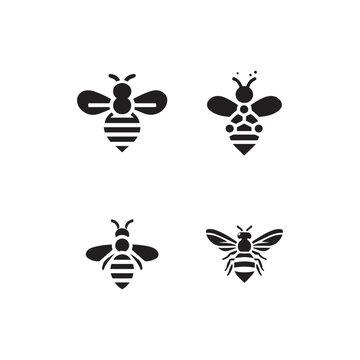 Quartet of Stylized Bee Icons in Monochrome