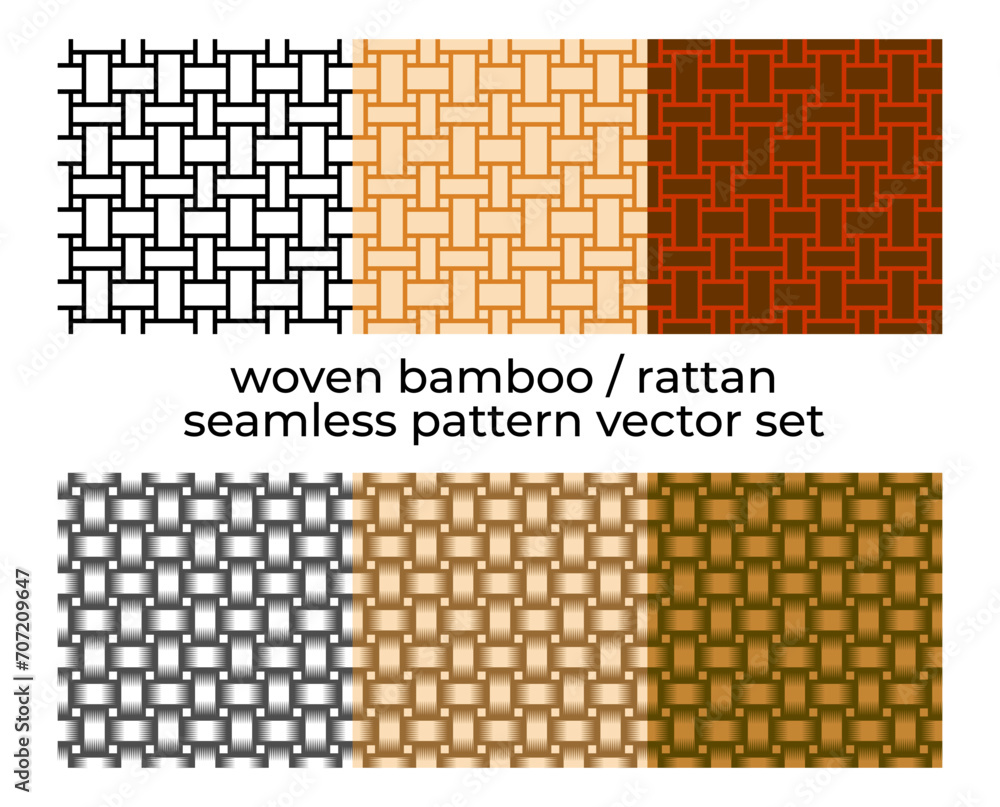 Wall mural Woven Bamboo Rattan Abstract Geometric Seamless Pattern Vector Background Illustration Set