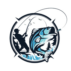 Bass Fishing tournament logo template vector. Bass Fish Jumping Illustration Logo design vector - obrazy, fototapety, plakaty