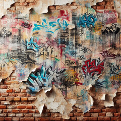 Papel de parede de uma velha parede grafitada, corroida pelo tempo