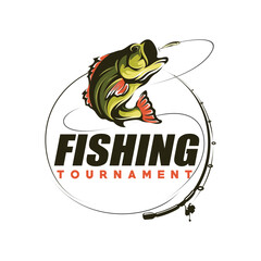 Bass Fishing tournament logo template vector. Bass Fish Jumping Illustration Logo design vector