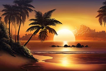 Fotobehang tropical island with palm trees © Edik