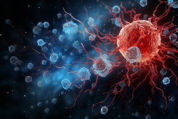illustration of immune system T cells attacking cancer cells - obrazy, fototapety, plakaty