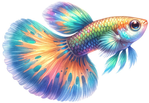 colorful guppy fish watercolor painting clip art preview