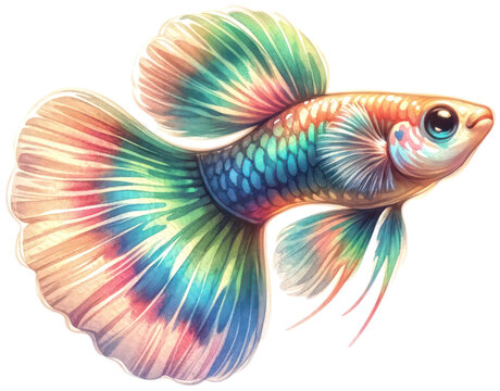 watercolor cute Guppy isolated on transparent background