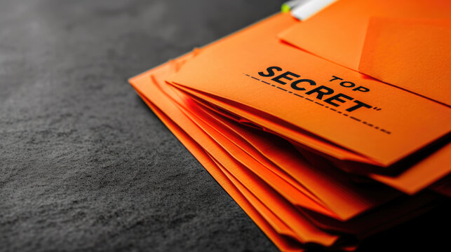 Folders with "TOP SECRET" printed on the cover in a bold, stamped format