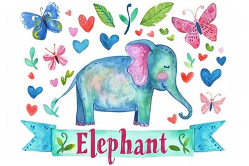 Cute baby elephant watercolor illustration. Isolated on white background. African baby animal for baby shower, nursery decorations, birthday invitation, greeting card, fabric