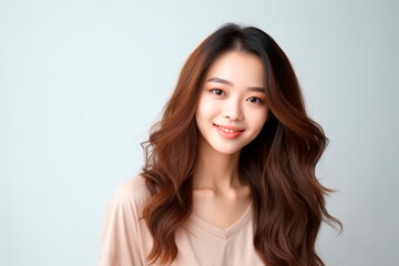 Fototapeta premium Young glamor model of Asian appearance on a white background.