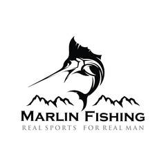 Marlin Fishing tournament logo template vector. Marlin Fish Jumping Illustration Logo design vector