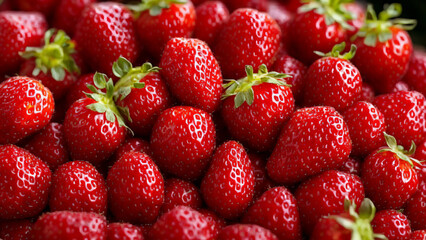 Beautiful red background with ripe strawberries. AI
