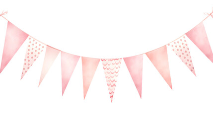 Obraz premium Pink watercolor baby girl shower party pennants chain, garland with flags
