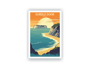 Durdle Door, Dorset. Vintage Travel Posters. Vector art. Famous Tourist Destinations Posters Art Prints Wall Art and Print Set Abstract Travel for Hikers Campers Living Room Decor