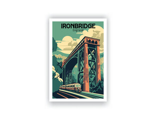 Ironbridge, England. Vintage Travel Posters. Vector art. Famous Tourist Destinations Posters Art Prints Wall Art and Print Set Abstract Travel for Hikers Campers Living Room Decor