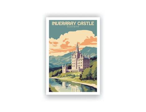 Inveraray Castle, Scotland. Vintage Travel Posters. Vector art. Famous Tourist Destinations Posters Art Prints Wall Art and Print Set Abstract Travel for Hikers Campers Living Room Decor