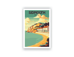 Sidmouth, Devon. Vintage Travel Posters. Vector art. Famous Tourist Destinations Posters Art Prints Wall Art and Print Set Abstract Travel for Hikers Campers Living Room Decor