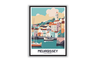 Mevagissey, Cornwall. Vintage Travel Posters. Vector art. Famous Tourist Destinations Posters Art Prints Wall Art and Print Set Abstract Travel for Hikers Campers Living Room Decor