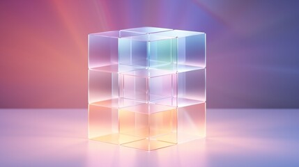 Nested in a calming aura, a 3D cube engages with shapes, contributing to a soothing visual narrative against a soft backdrop