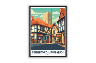 Stratford-upon-avon, England. Vintage Travel Posters. Vector art. Famous Tourist Destinations Posters Art Prints Wall Art and Print Set Abstract Travel for Hikers Campers Living Room Decor