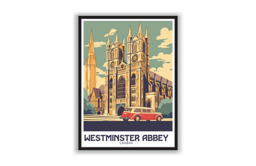 Westminster Abbey, London. Vintage Travel Posters. Vector art. Famous Tourist Destinations Posters Art Prints Wall Art and Print Set Abstract Travel for Hikers Campers Living Room Decor