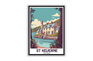 St keverne, Cornwall. Vintage Travel Posters. Vector art. Famous Tourist Destinations Posters Art Prints Wall Art and Print Set Abstract Travel for Hikers Campers Living Room Decor