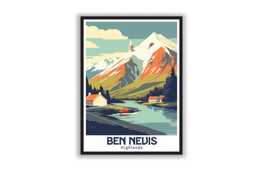Ben Nevis, Highlands. Vintage Travel Posters. Vector art. Famous Tourist Destinations Posters Art Prints Wall Art and Print Set Abstract Travel for Hikers Campers Living Room Decor