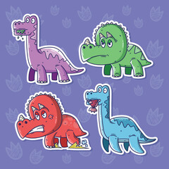Vector illustration set of Cartoon Dinosaurs. Dinosaurs cartoon illustration. Hand drawn vector illustration