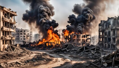 bombardements ville en feu