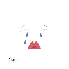 Kawaii  sad face cry on white background. Flat vector illustration