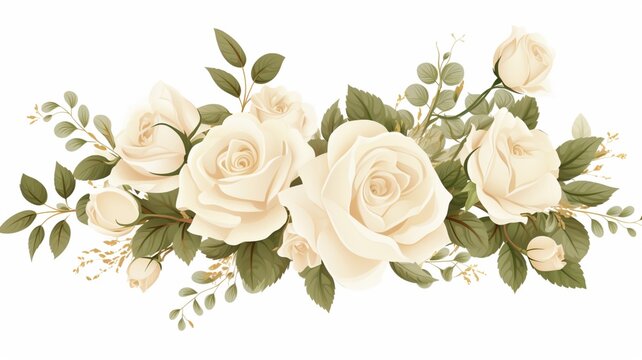 Beautiful cream rose flower arrangement image on white background AI Generated art