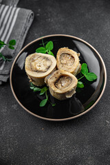beef bones bone marrow food second course fresh healthy eating cooking appetizer meal food snack on the table copy space food background rustic top view