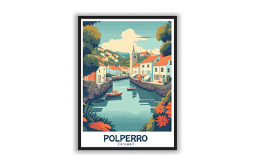 Polperro, Cornwall. Vintage Travel Posters. Vector art. Famous Tourist Destinations Posters Art Prints Wall Art and Print Set Abstract Travel for Hikers Campers Living Room Decor