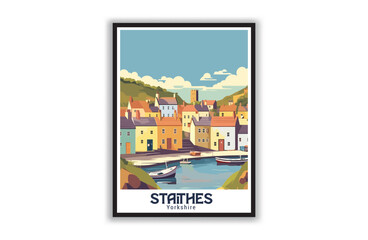 Staithes, Yorkshire. Vintage Travel Posters. Vector art. Famous Tourist Destinations Posters Art Prints Wall Art and Print Set Abstract Travel for Hikers Campers Living Room Decor